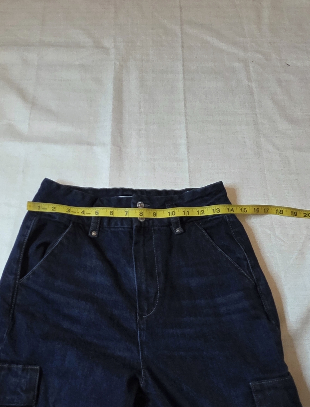 Paige Dion High Rise Cargo Flare Jeans Gracie Lou Dark Wash Y2K 90s Size 27 - Picture 7 of 11